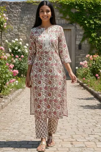 Women Floral Printed Regular Pure Cotton Kurta with Trousers & With Dupatta