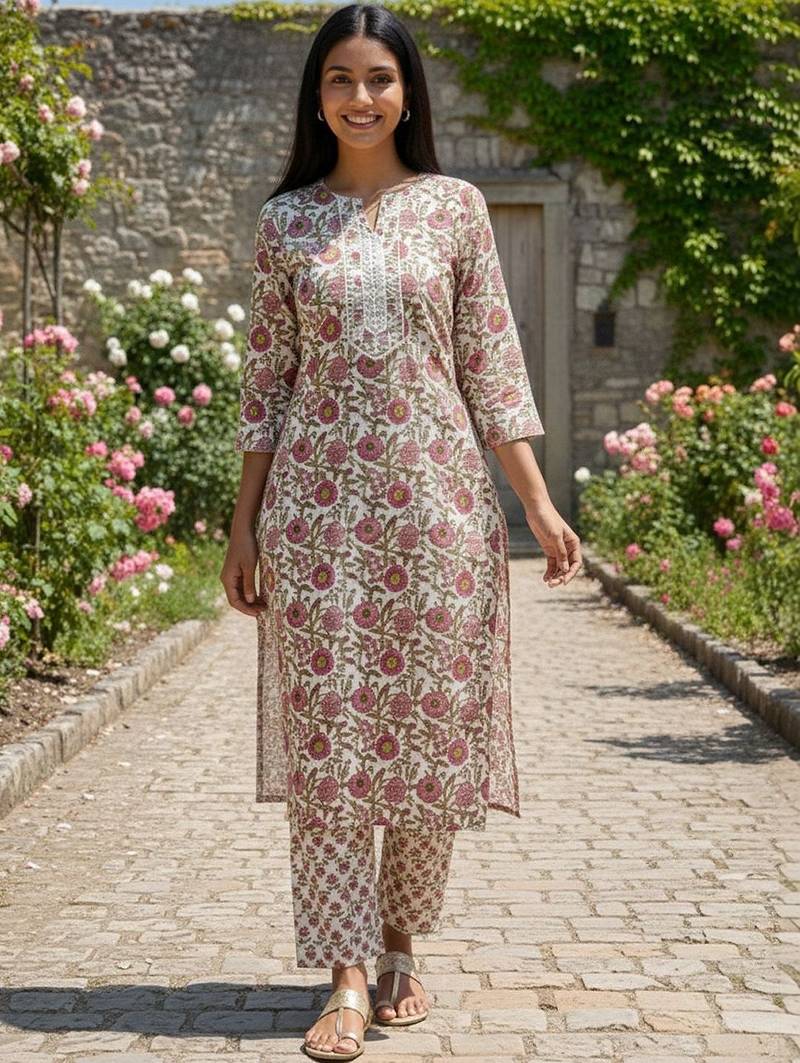 Women Floral Printed Regular  Cotton Kurta with Trousers & With Dupatta