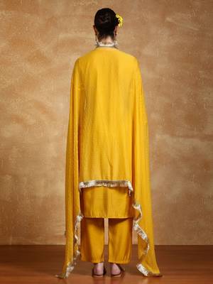 Floral Yoke Design Round Neck Straight Kurta With Trousers & Dupatta 6