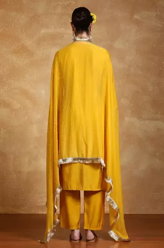 Floral Yoke Design Round Neck Straight Kurta With Trousers & Dupatta