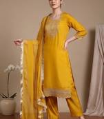 Women Ethnic Motifs Embroidered Regular Thread Work Kurta with Trousers & With Dupatta