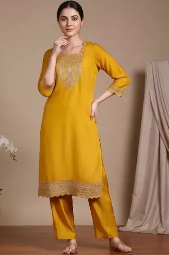 Women Ethnic Motifs Embroidered Regular Thread Work Kurta with Trousers & With Dupatta