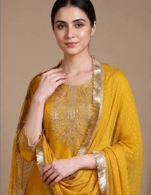 Women Ethnic Motifs Embroidered Regular Thread Work Kurta with Trousers & With Dupatta 7