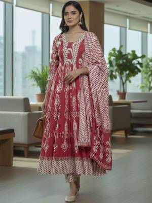 Women Ethnic Motifs Printed Regular  Cotton Kurta with Trousers & With Dupatta 1