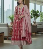 Women Ethnic Motifs Printed Regular  Cotton Kurta with Trousers & With Dupatta