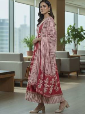 Women Ethnic Motifs Printed Regular  Cotton Kurta with Trousers & With Dupatta 3