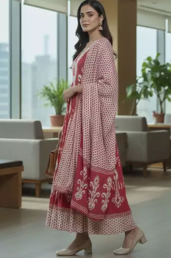Women Ethnic Motifs Printed Regular Pure Cotton Kurta with Trousers & With Dupatta