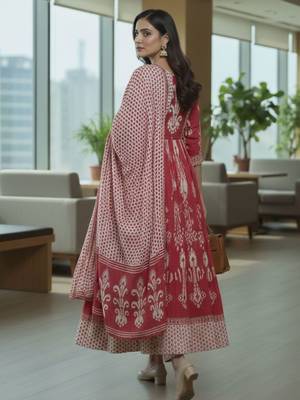 Women Ethnic Motifs Printed Regular  Cotton Kurta with Trousers & With Dupatta 4