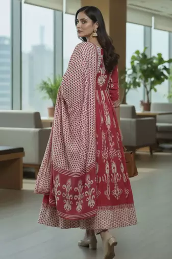 Women Ethnic Motifs Printed Regular Pure Cotton Kurta with Trousers & With Dupatta