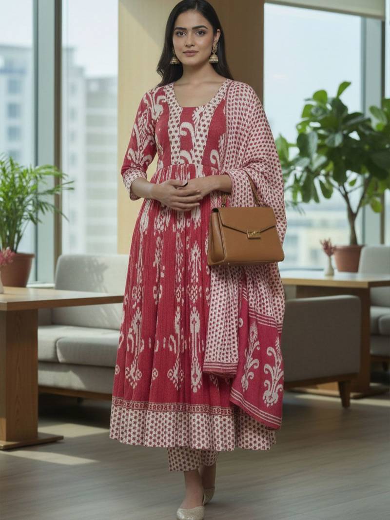 Women Ethnic Motifs Printed Regular  Cotton Kurta with Trousers & With Dupatta