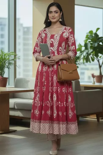 Women Ethnic Motifs Printed Regular Pure Cotton Kurta with Trousers & With Dupatta