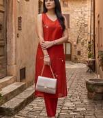 Women Embroidered Regular Thread Work Kurta with Trousers
