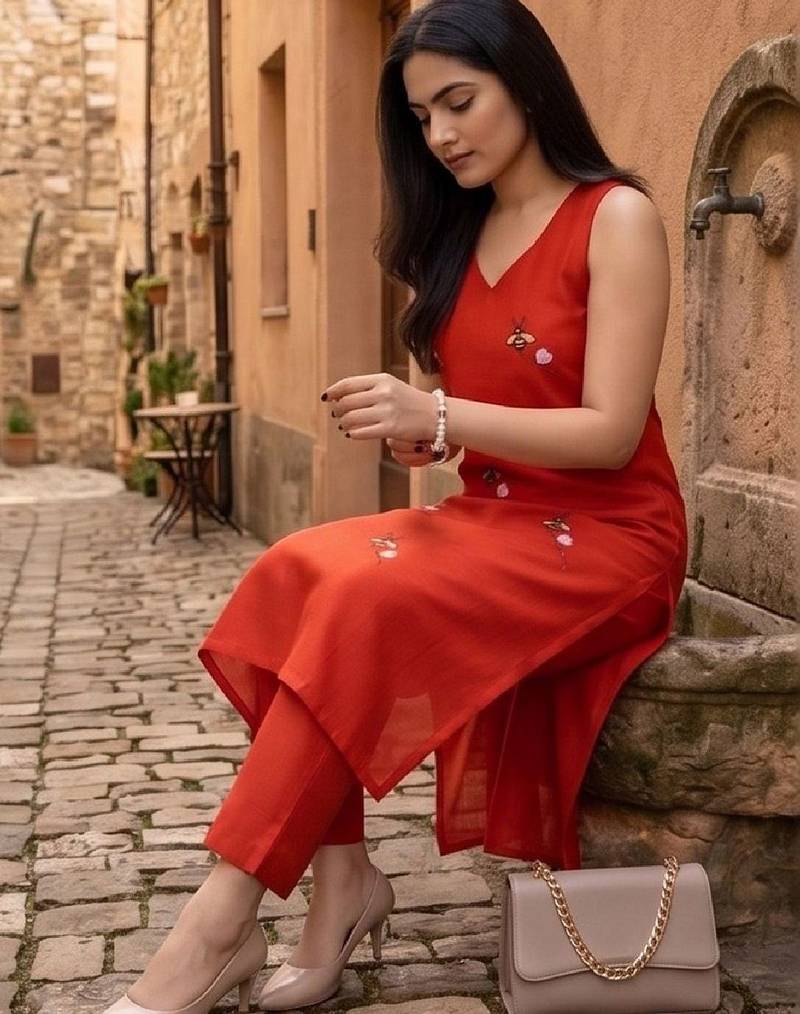Women Embroidered Regular Thread Work Kurta with Trousers