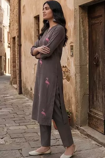 Women Embroidered Regular Thread Work Kurta with Trousers