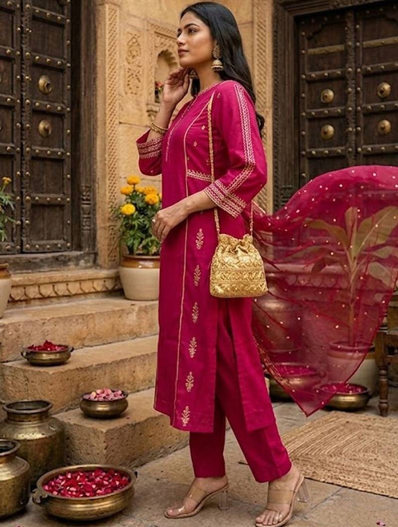 Women Ethnic Motifs Printed Regular Kurta with Trousers & With Dupatta