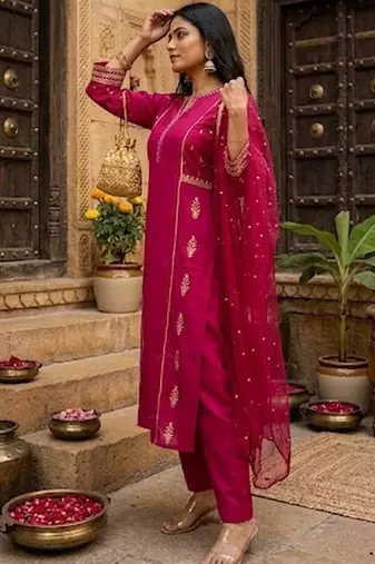 Women Ethnic Motifs Printed Regular Kurta with Trousers & With Dupatta