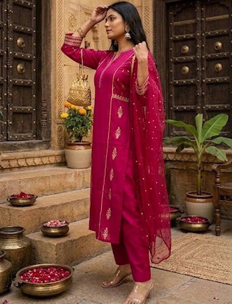 Women Ethnic Motifs Printed Regular Kurta with Trousers & With Dupatta