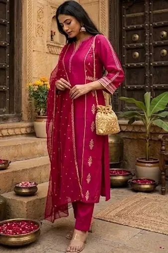 Women Ethnic Motifs Printed Regular Kurta with Trousers & With Dupatta