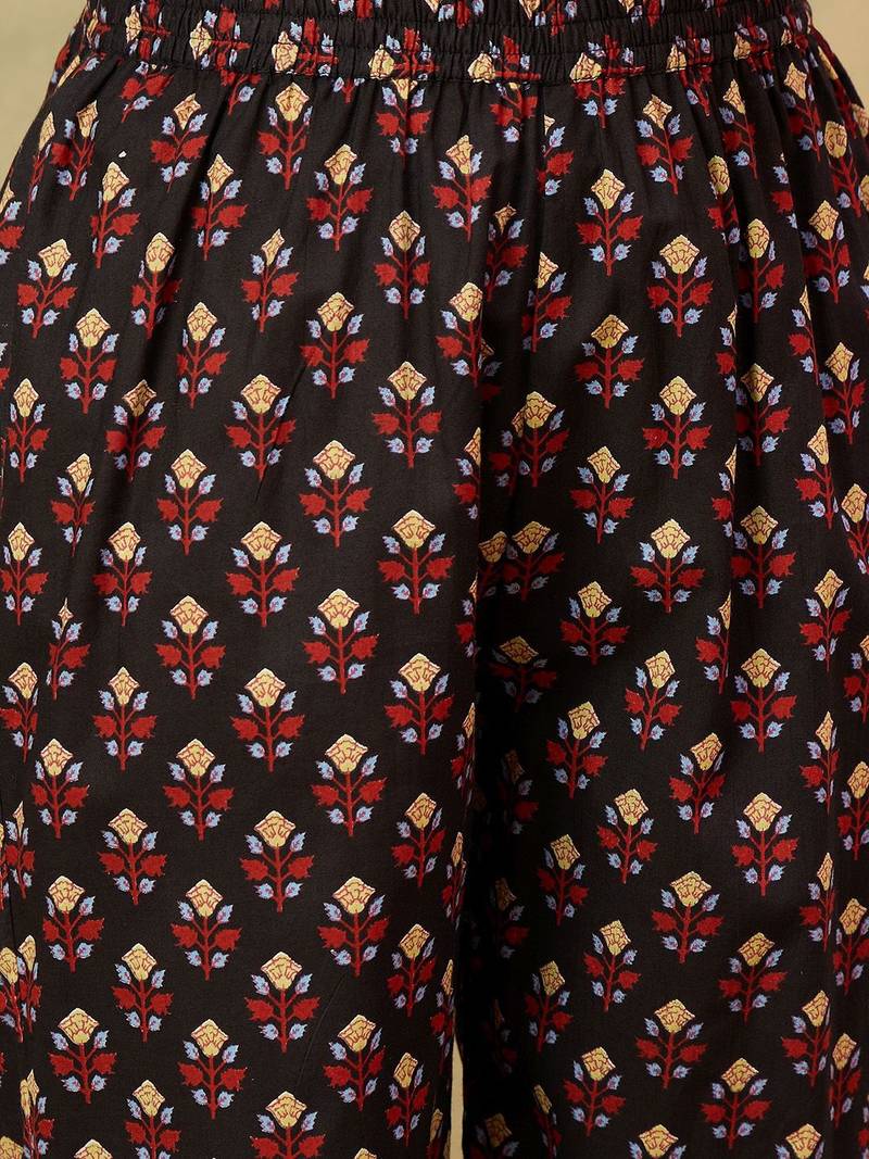 Floral Printed V-Neck Angrakha Kurta With Trousers & Dupatta