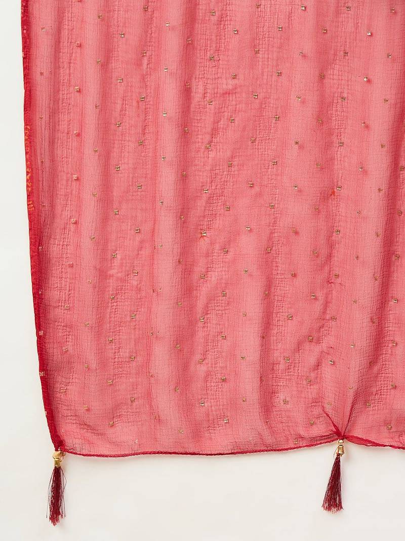 Floral Printed V-Neck Angrakha Kurta With Trousers & Dupatta