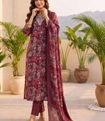 Women Floral Printed Regular Thread Work Kurta with Trousers & With Dupatta