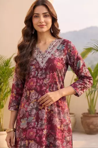 Women Floral Printed Regular Thread Work Kurta with Trousers & With Dupatta