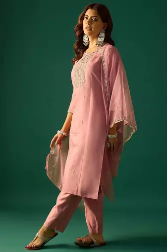 Women Ethnic Motifs Embroidered Thread Work Kurta with Trousers & Dupatta