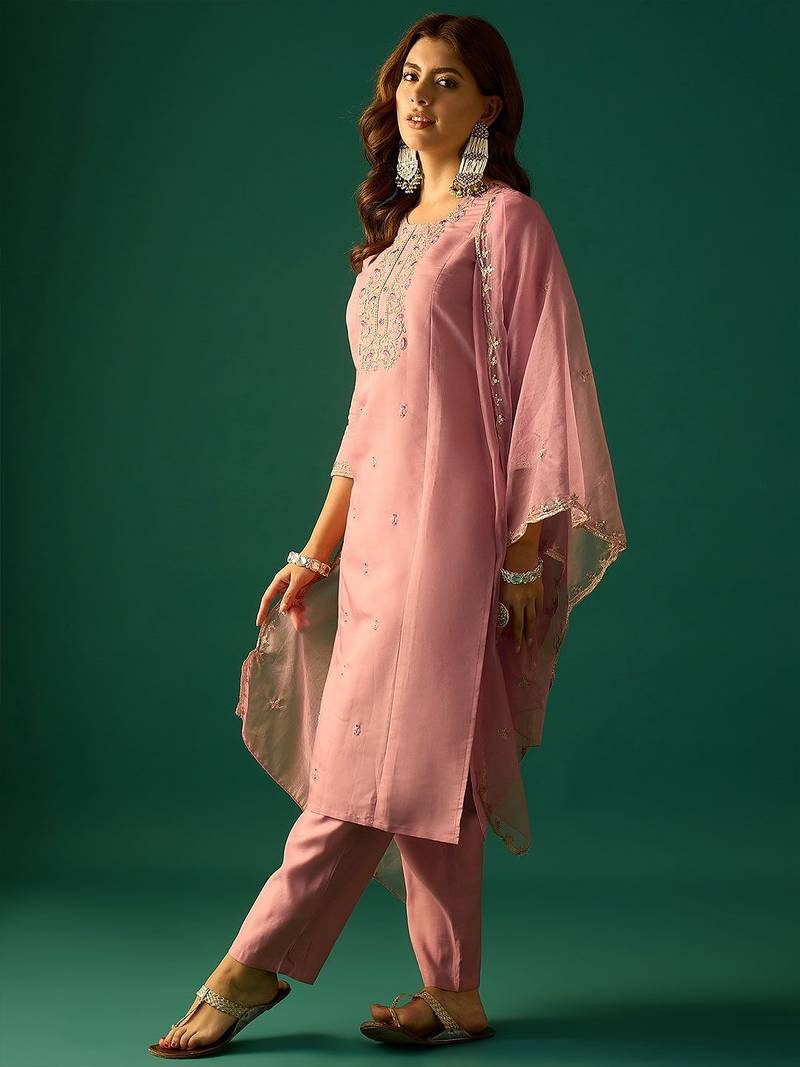 Women Ethnic Motifs Embroidered Thread Work Kurta with Trousers & Dupatta