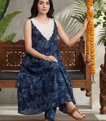 Women Ethnic Motifs Printed Regular Thread Work Pure Cotton Kurta with Trousers