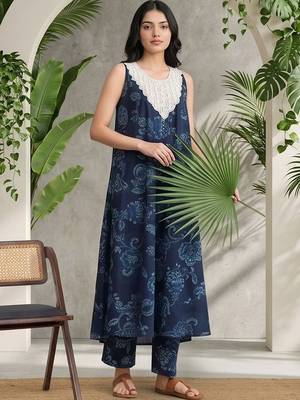 Women Ethnic Motifs Printed Regular Thread Work Pure Cotton Kurta with Trousers 4
