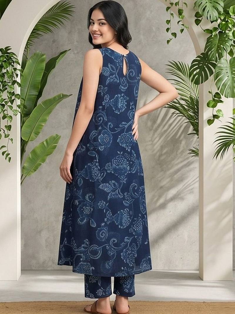 Women Ethnic Motifs Printed Regular Thread Work Pure Cotton Kurta with Trousers
