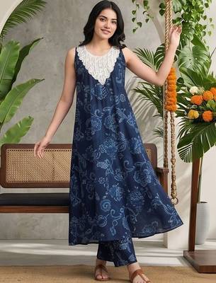 Women Ethnic Motifs Printed Regular Thread Work Pure Cotton Kurta with Trousers 7