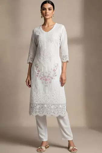 Women Floral Embroidered Regular Thread Work Kurta with Trousers & With Dupatta