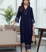 Women Ethnic Motifs Regular Thread Work Silk Crepe Kurta with Trousers