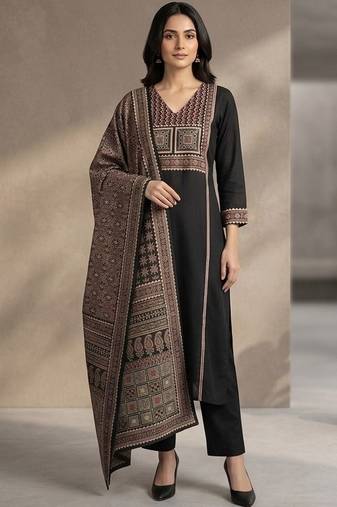 Women Ethnic Motifs Embroidered Regular Thread Work Kurta with Trousers & With Dupatta