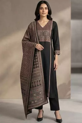 Women Ethnic Motifs Embroidered Regular Thread Work Kurta with Trousers & With Dupatta