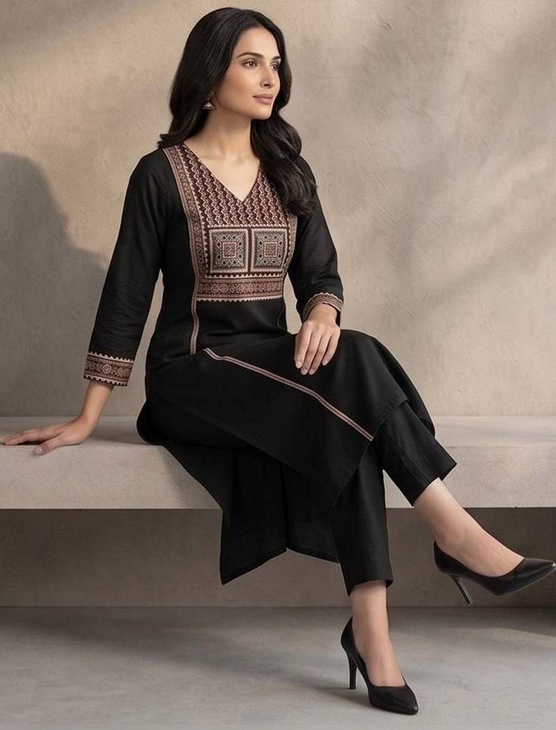 Women Ethnic Motifs Embroidered Regular Thread Work Kurta with Trousers & With Dupatta