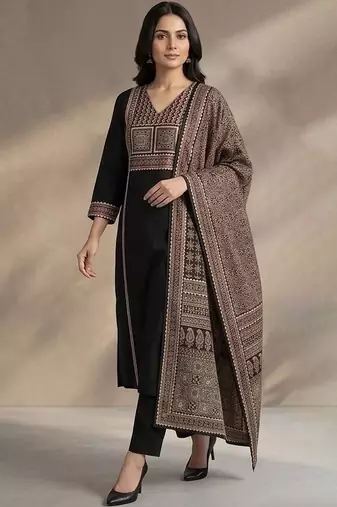Women Ethnic Motifs Embroidered Regular Thread Work Kurta with Trousers & With Dupatta
