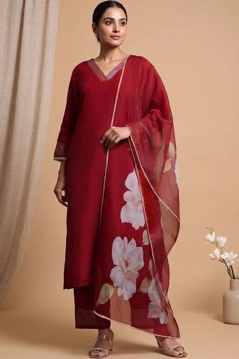 Floral Regular Kurta with Trousers With Dupatta