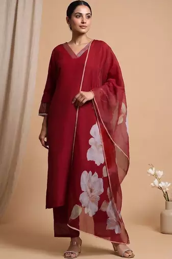 Floral Regular Kurta with Trousers With Dupatta