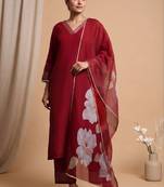 Floral Regular Kurta with Trousers With Dupatta