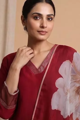 Floral Regular Kurta with Trousers With Dupatta
