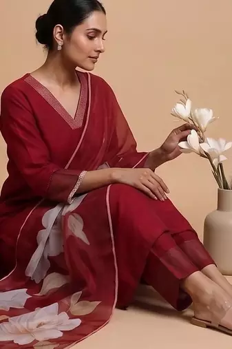 Floral Regular Kurta with Trousers With Dupatta