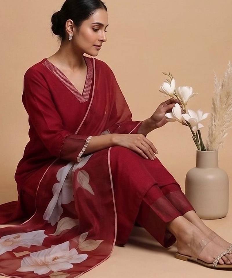 Floral Regular Kurta with Trousers With Dupatta