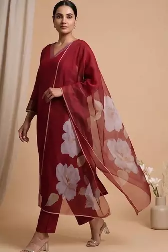 Floral Regular Kurta with Trousers With Dupatta