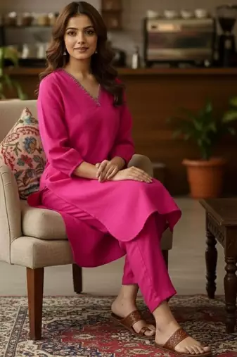 Women Regular Thread Work Kurta with Trousers