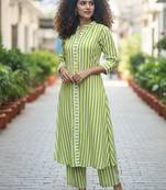 Women Striped Regular Kurta with Trousers