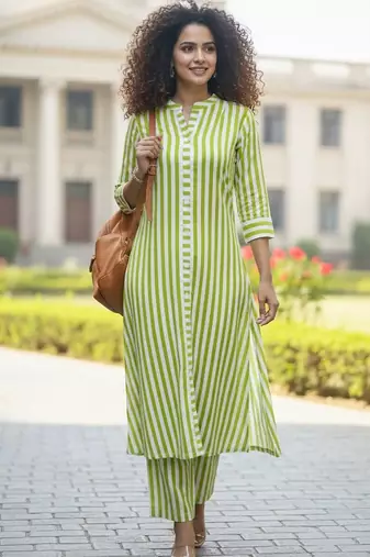 Women Striped Regular Kurta with Trousers