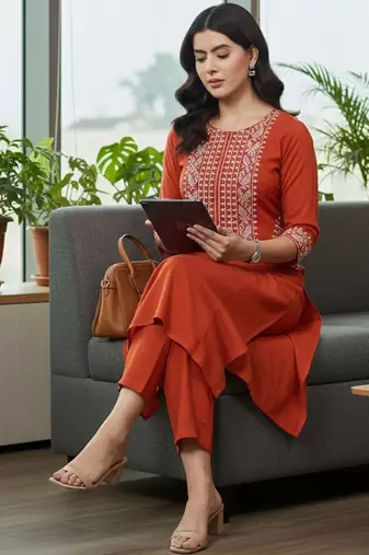 Women Yoke Design Regular Thread Work Kurta with Palazzos