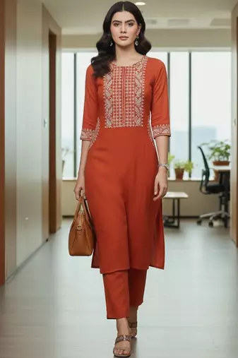 Women Yoke Design Regular Thread Work Kurta with Palazzos